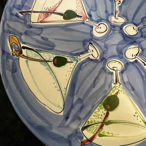 Hand Painted Martini Glass Platter Signed Pugh Retro Barware Art Pottery heavy - Picture 4 of 7